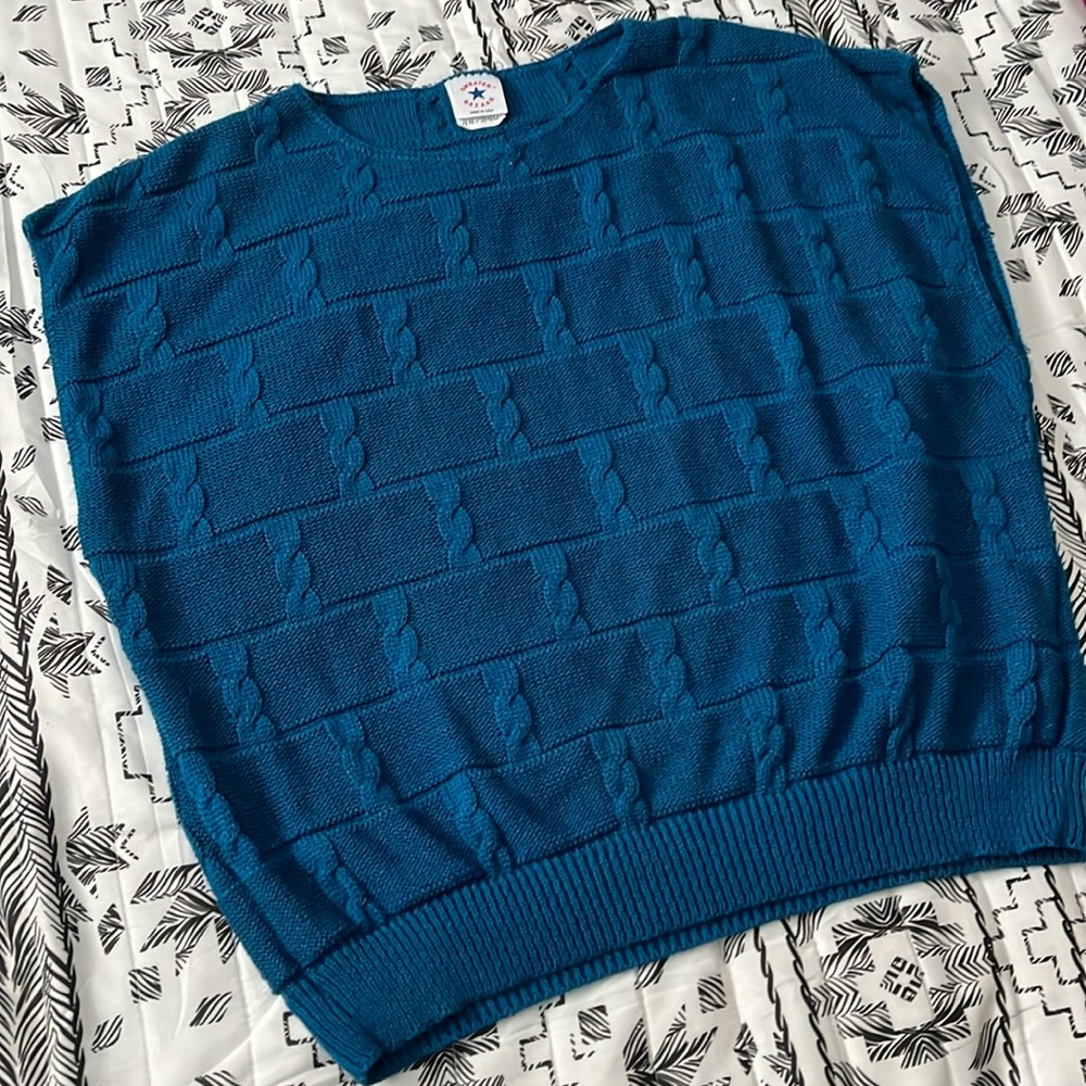 Sweater Bazaar Blue Cableknit Sleeveless Sweater Size 24W